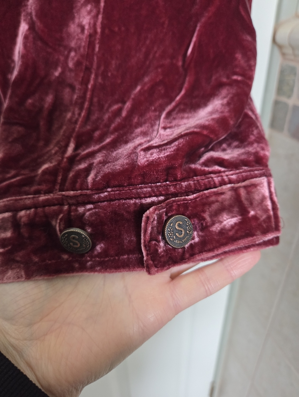 Sundance Wine Color Velvet/Silk Blend Button-Front Trucker Jacket Large Western - Picture 13 of 13
